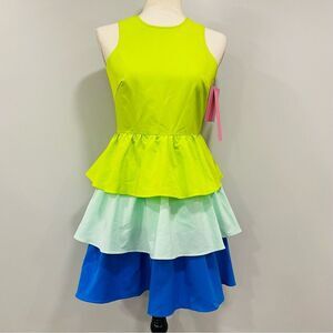 LDT 0 Bailey Bright Colorful Ruffle Sleeveless Tiered A-Line 60s Mini Dress Twee